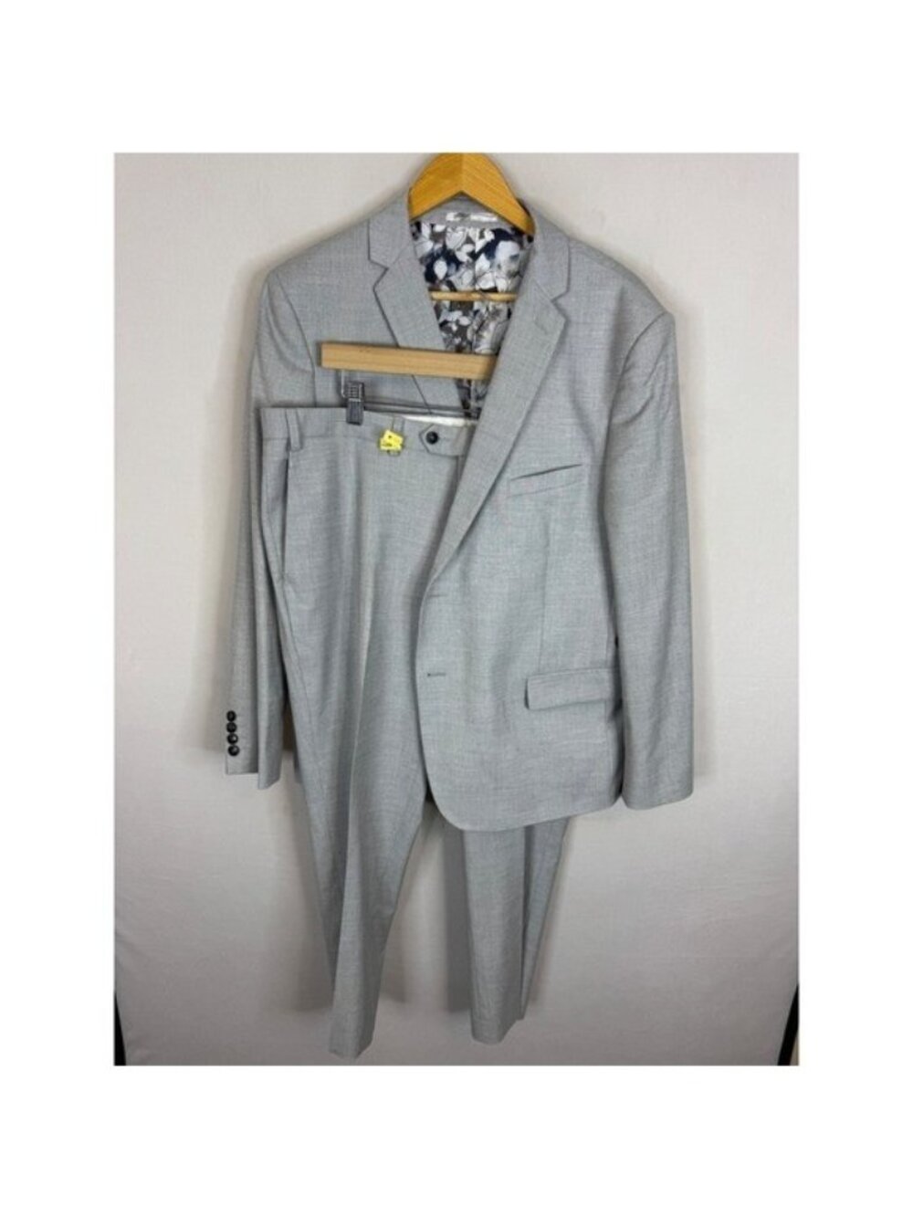 Grafton Mens Light Gray Slim Fit Two Piece Suit Floral Lining 46S 38x30
